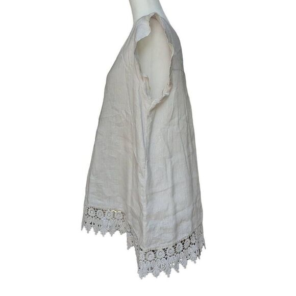 Terzo Millennio Women Top Boho Cap Sleeve Eyelet Trim Beige Size L Linen Italy - Picture 3 of 7